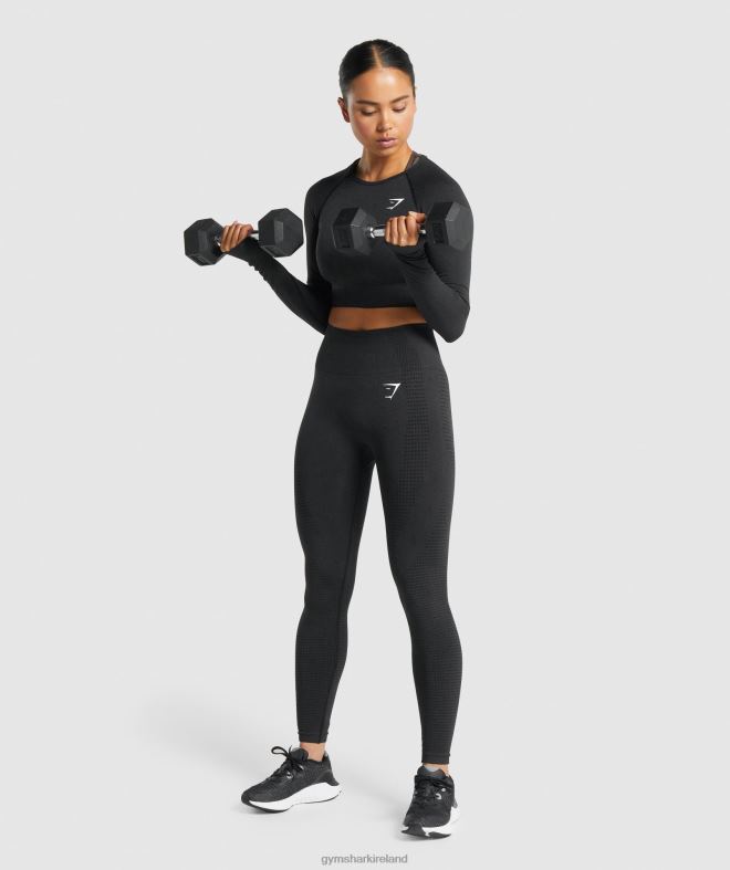 Women Vital Seamless 2.0 Long Sleeve Crop Top 8004D467 Gymshark Black Marl