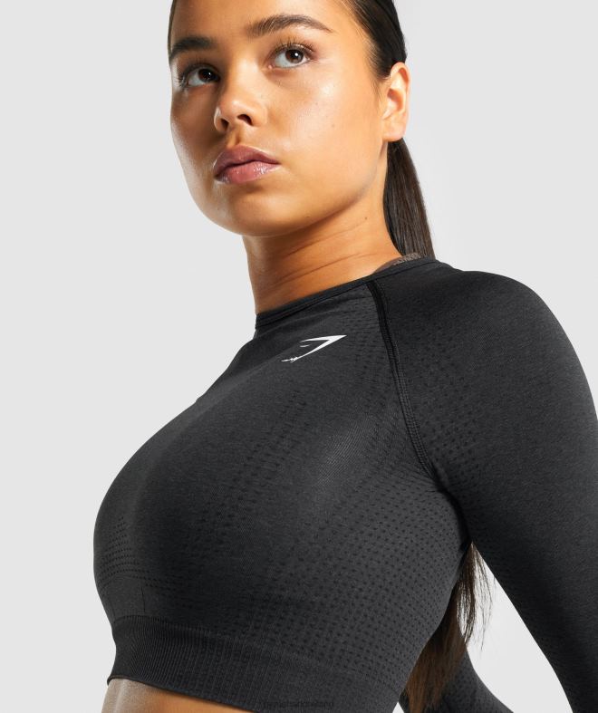 Women Vital Seamless 2.0 Long Sleeve Crop Top 8004D467 Gymshark Black Marl