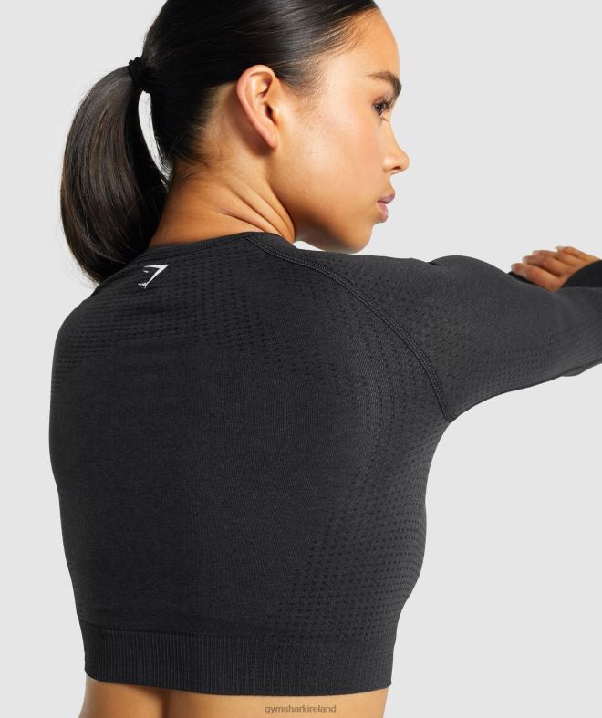 Women Vital Seamless 2.0 Long Sleeve Crop Top 8004D467 Gymshark Black Marl