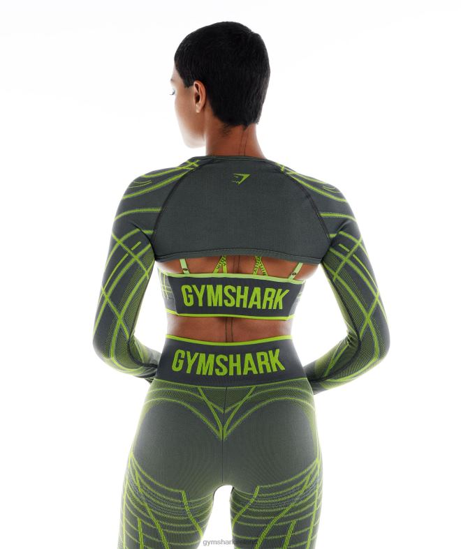 Women Wtflex Linear Seamless Long Sleeve Shrug 8004D490 Gymshark Charcoal Grey/Fluo Green/Light Grey