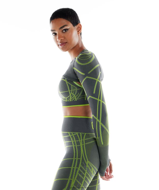 Women Wtflex Linear Seamless Long Sleeve Shrug 8004D490 Gymshark Charcoal Grey/Fluo Green/Light Grey