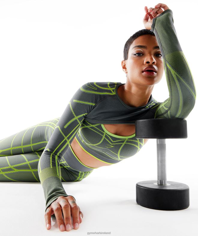 Women Wtflex Linear Seamless Long Sleeve Shrug 8004D490 Gymshark Charcoal Grey/Fluo Green/Light Grey
