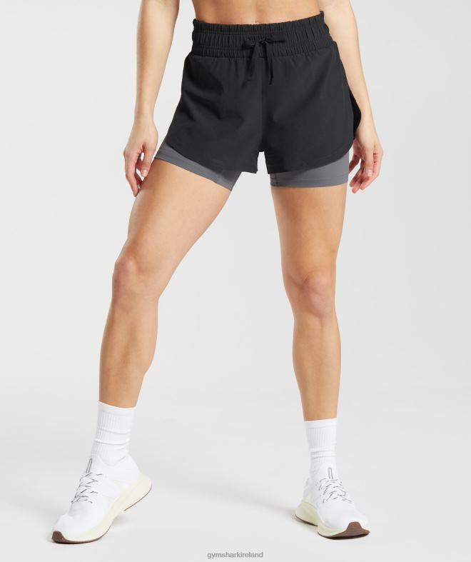 Women Running 2 In 1 Shorts 8004D40 Gymshark Black/Silhouette Grey