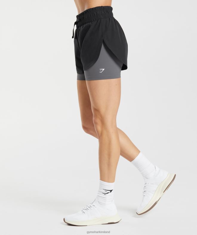 Women Running 2 In 1 Shorts 8004D40 Gymshark Black/Silhouette Grey
