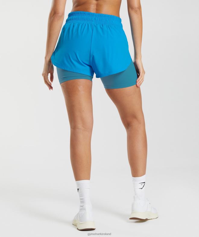 Women Running 2 In 1 Shorts 8004D42 Gymshark Electric Blue/Luna Blue