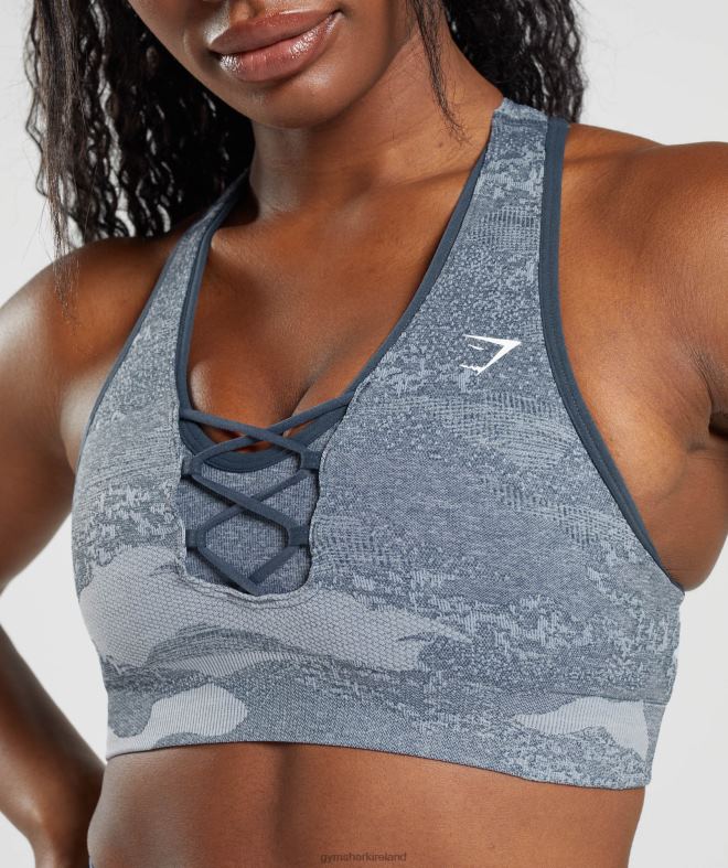 Women Adapt Camo Seamless Sports Bra 8004D145 Gymshark River Stone Grey/Evening Blue