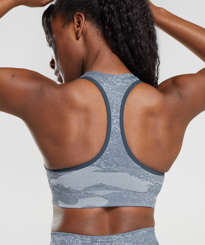 Women Adapt Camo Seamless Sports Bra 8004D145 Gymshark River Stone Grey/Evening Blue