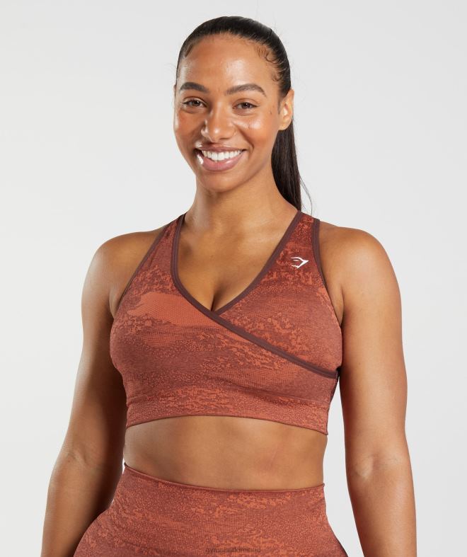 Women Adapt Camo Seamless Sports Bra 8004D161 Gymshark Storm Red/Cherry Brown