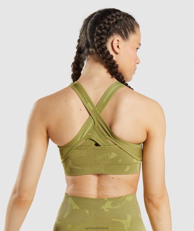 Women Adapt Camo Seamless Sports Bra 8004D193 Gymshark Savanna | Griffin Green