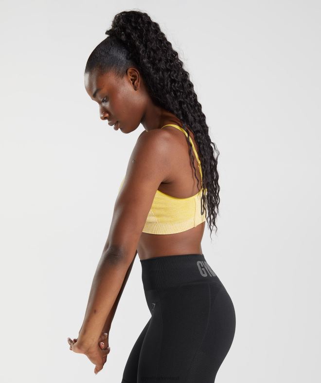 Women Flex Strappy Sports Bra 8004D181 Gymshark Medallion Yellow/White Marl