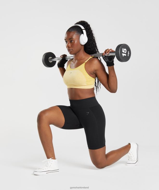 Women Flex Strappy Sports Bra 8004D181 Gymshark Medallion Yellow/White Marl