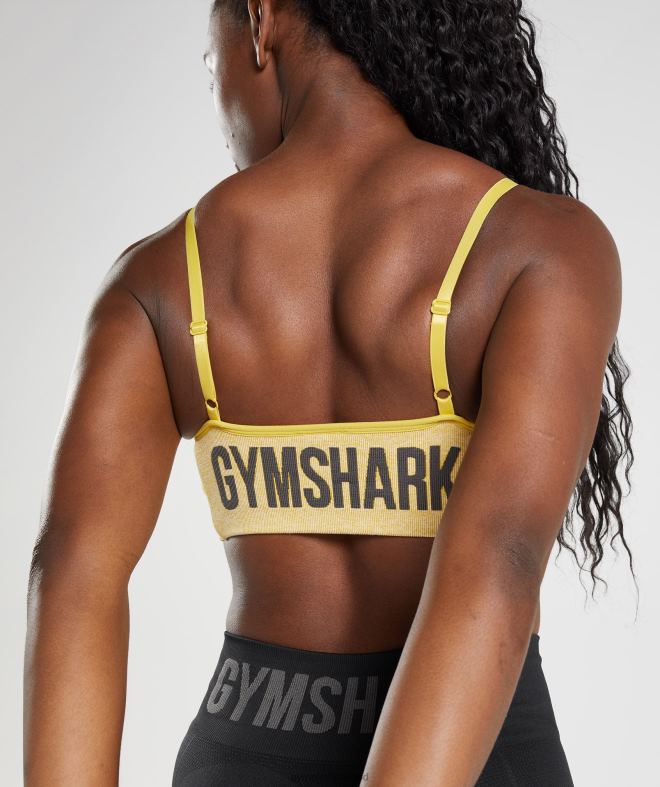 Women Flex Strappy Sports Bra 8004D181 Gymshark Medallion Yellow/White Marl