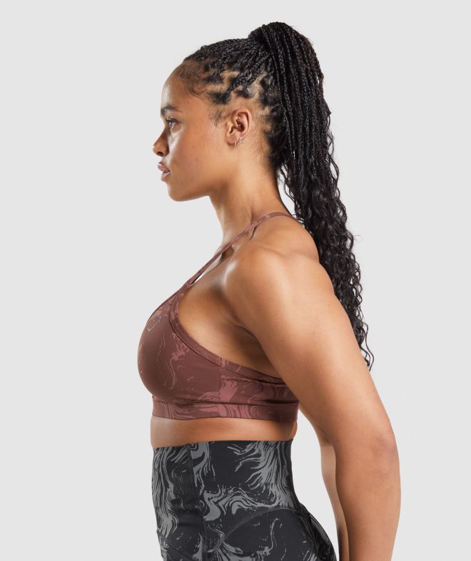 Women GS Power Sports Bra 8004D221 Gymshark Cherry Brown Print
