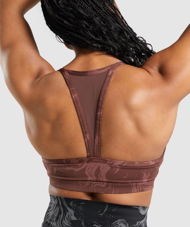 Women GS Power Sports Bra 8004D221 Gymshark Cherry Brown Print
