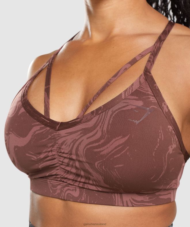 Women GS Power Sports Bra 8004D221 Gymshark Cherry Brown Print