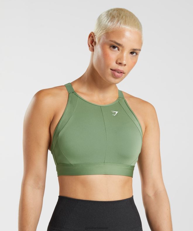 Women High Neck High Support Sports Bra 8004D191 Gymshark Iguana Green
