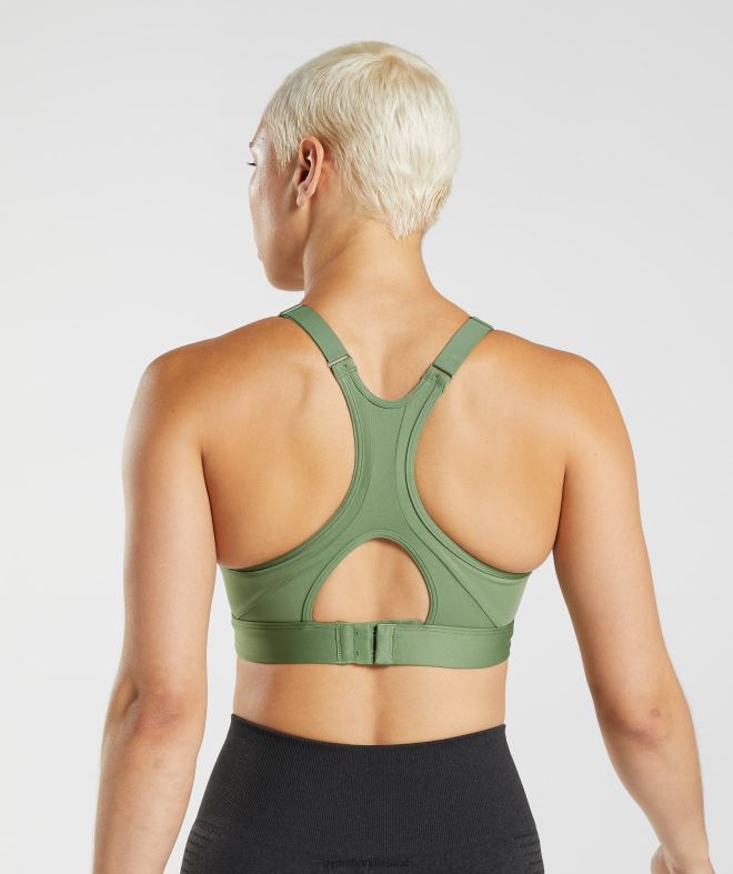 Women High Neck High Support Sports Bra 8004D191 Gymshark Iguana Green