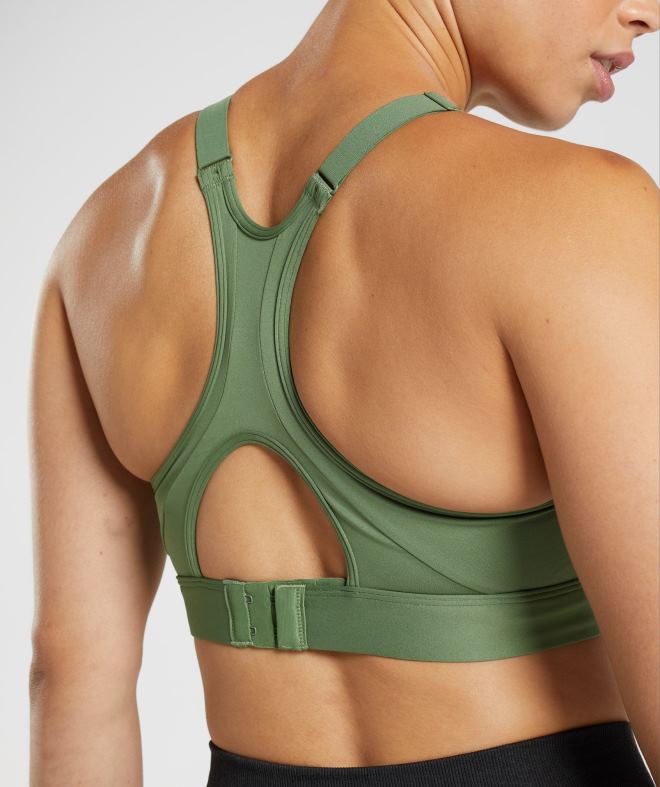 Women High Neck High Support Sports Bra 8004D191 Gymshark Iguana Green