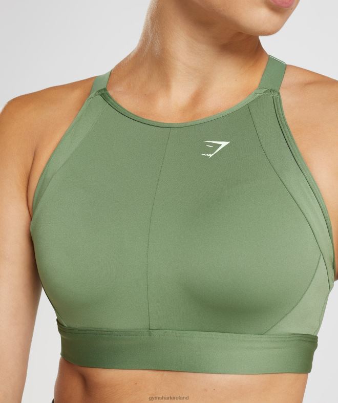 Women High Neck High Support Sports Bra 8004D191 Gymshark Iguana Green