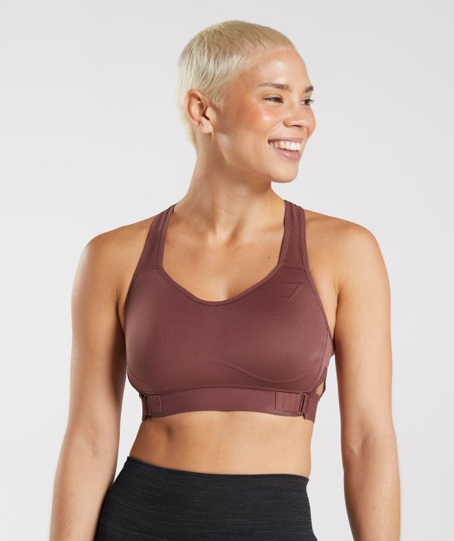 Women Racerback High Support Sports Bra 8004D160 Gymshark Cherry Brown