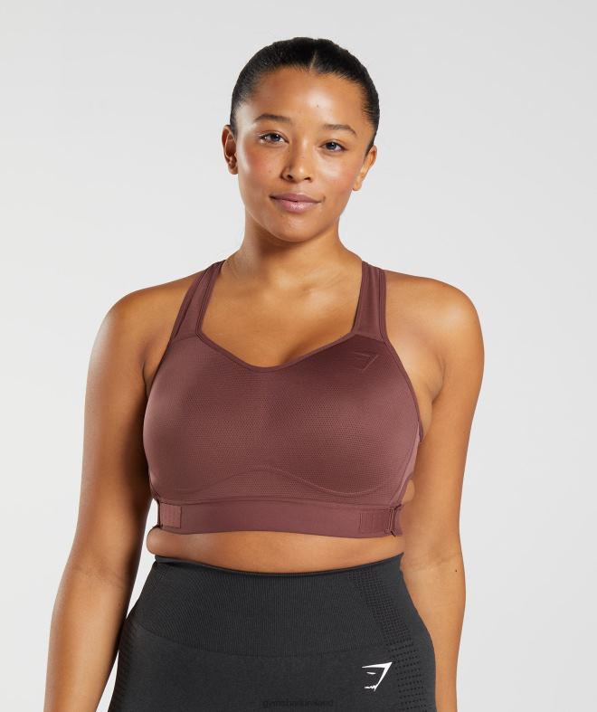 Women Racerback High Support Sports Bra 8004D160 Gymshark Cherry Brown
