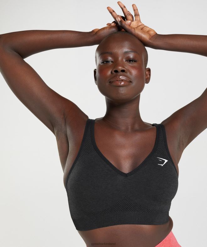 Women Vital Seamless 2.0 V Neck Sports Bra 8004D152 Gymshark Black Marl