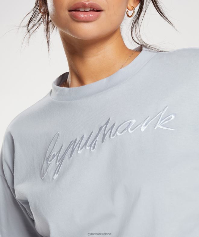 Women Embroidered Graphic Midi T-Shirt 8004D486 Gymshark River Stone Grey