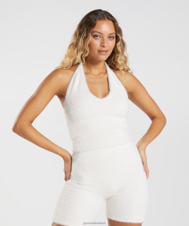 Women Whitney Eyelash Knit Midi Halter Top 8004D423 Gymshark Skylight White