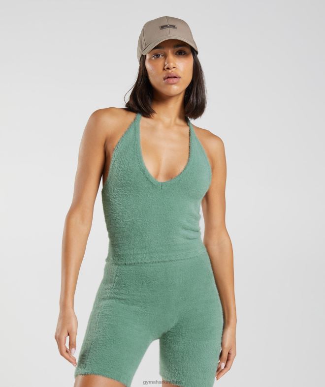 Women Whitney Eyelash Knit Midi Halter Top 8004D443 Gymshark Leaf Green