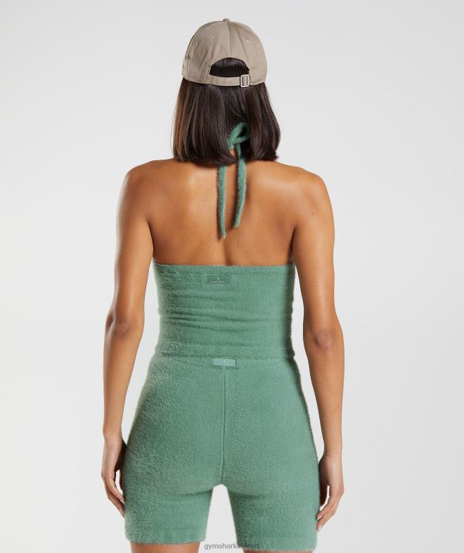 Women Whitney Eyelash Knit Midi Halter Top 8004D443 Gymshark Leaf Green