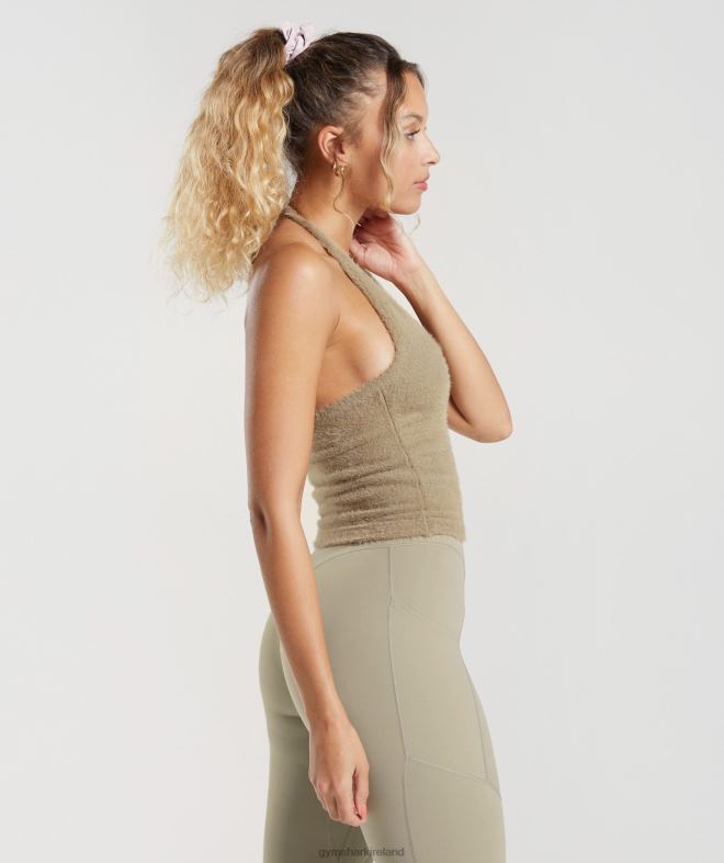 Women Whitney Eyelash Knit Midi Halter Top 8004D444 Gymshark Cement Brown