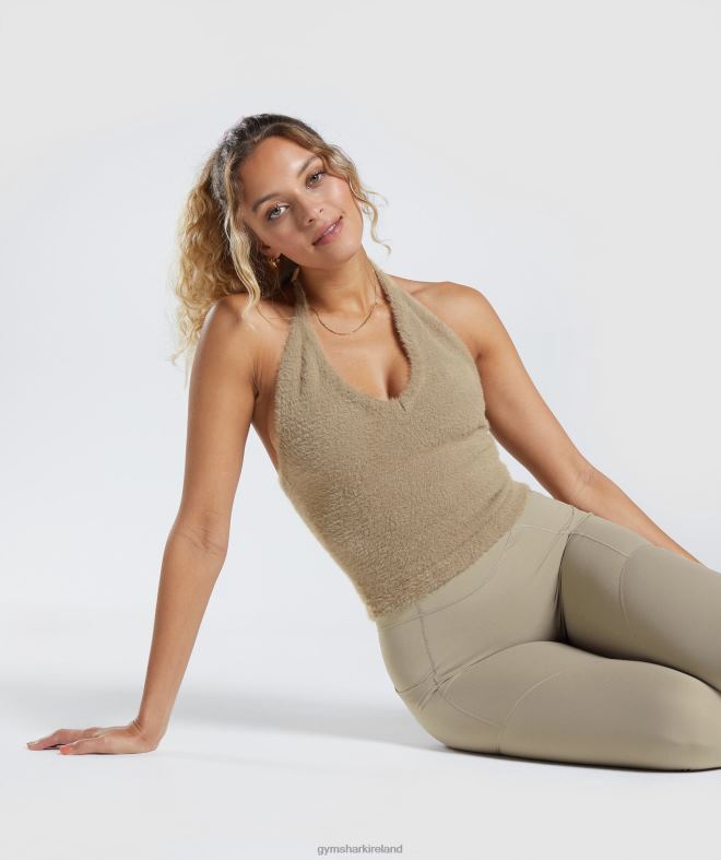Women Whitney Eyelash Knit Midi Halter Top 8004D444 Gymshark Cement Brown