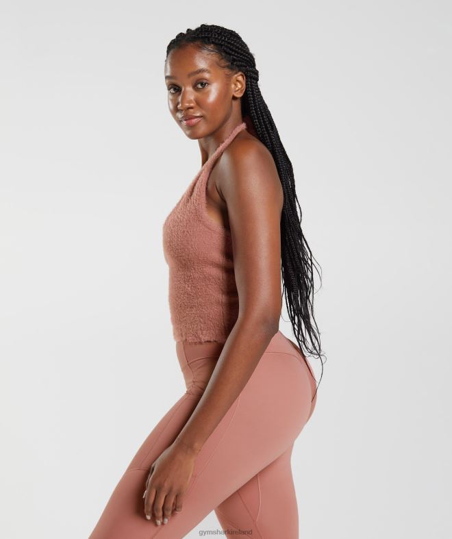 Women Whitney Eyelash Knit Midi Halter Top 8004D447 Gymshark Canyon Red