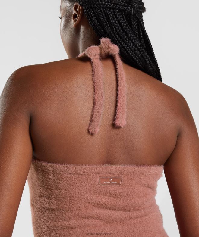 Women Whitney Eyelash Knit Midi Halter Top 8004D447 Gymshark Canyon Red