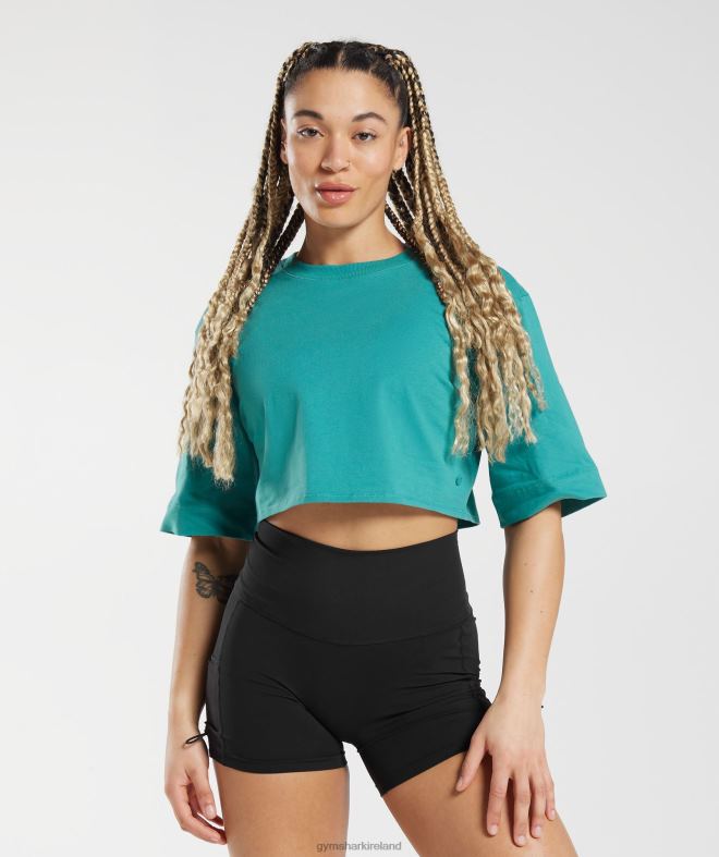 Women Cotton Boxy Crop Top 8004D450 Gymshark Jewel Green