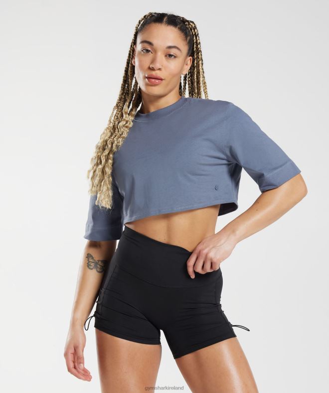 Women Cotton Boxy Crop Top 8004D455 Gymshark Evening Blue