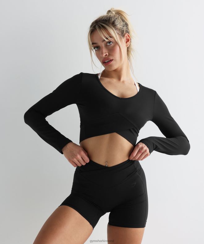 Women Crossover Long Sleeve Crop Top 8004D498 Gymshark Black
