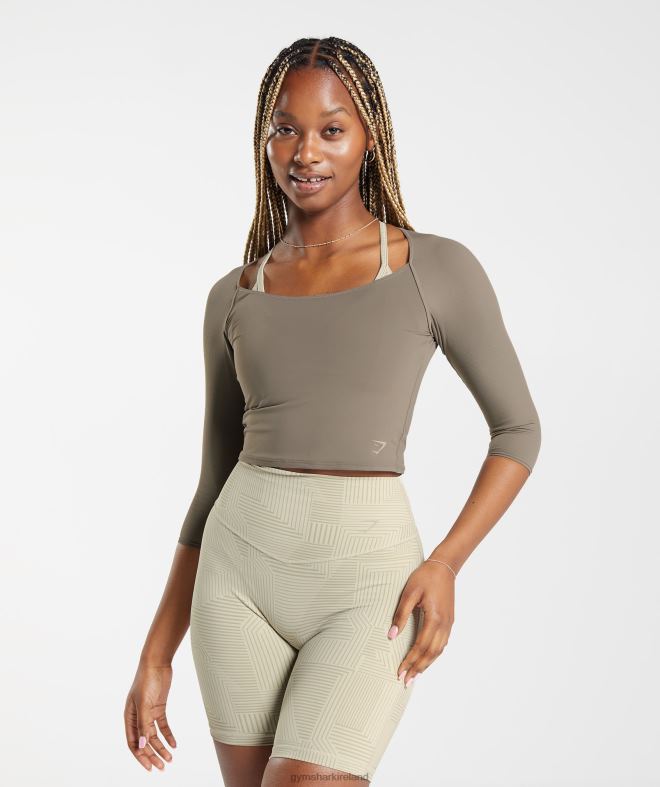Women Elevate 3/4 Sleeve Crop Top 8004D435 Gymshark Brushed Brown