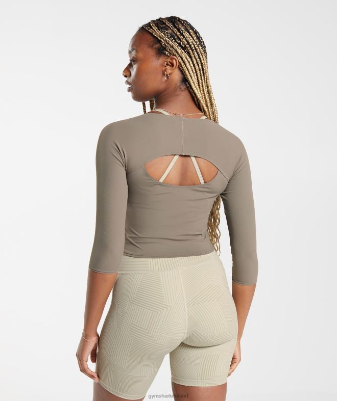 Women Elevate 3/4 Sleeve Crop Top 8004D435 Gymshark Brushed Brown