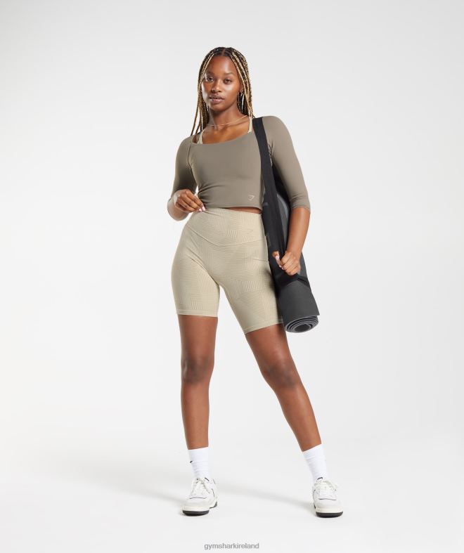 Women Elevate 3/4 Sleeve Crop Top 8004D435 Gymshark Brushed Brown