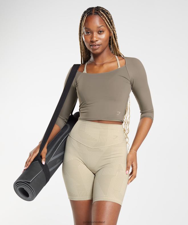 Women Elevate 3/4 Sleeve Crop Top 8004D435 Gymshark Brushed Brown