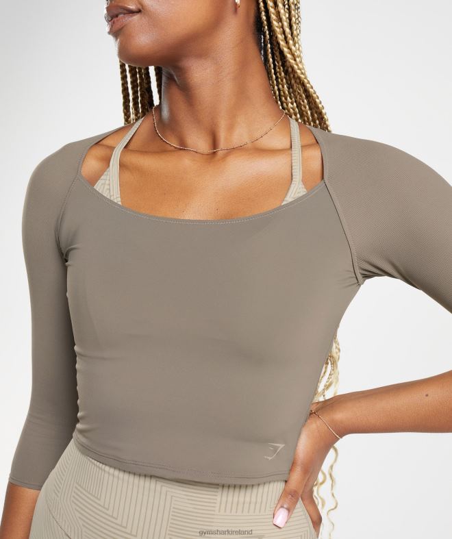Women Elevate 3/4 Sleeve Crop Top 8004D435 Gymshark Brushed Brown