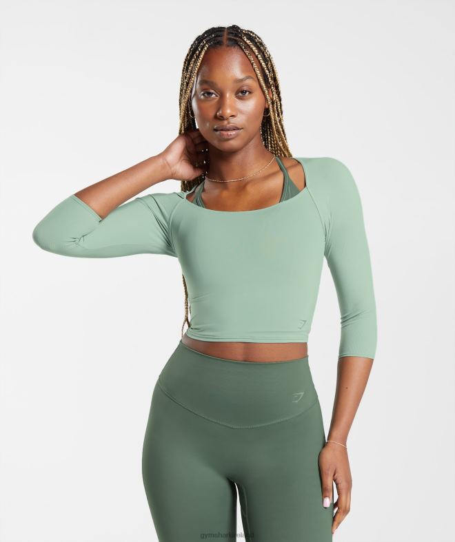 Women Elevate 3/4 Sleeve Crop Top 8004D448 Gymshark Desert Sage Green