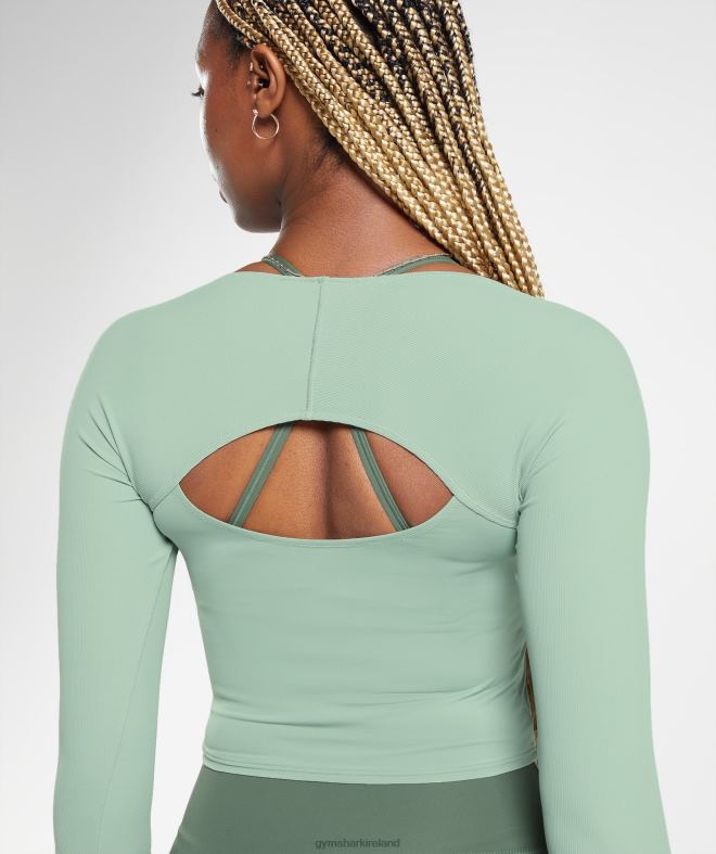 Women Elevate 3/4 Sleeve Crop Top 8004D448 Gymshark Desert Sage Green