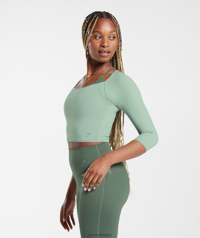 Women Elevate 3/4 Sleeve Crop Top 8004D448 Gymshark Desert Sage Green