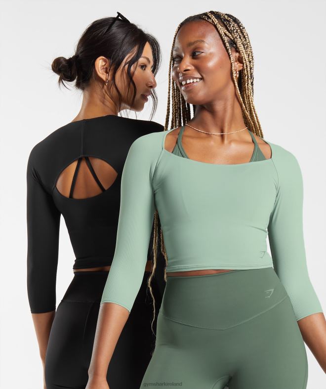 Women Elevate 3/4 Sleeve Crop Top 8004D448 Gymshark Desert Sage Green